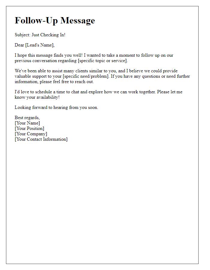 Letter template of follow-up message for nurturing leads