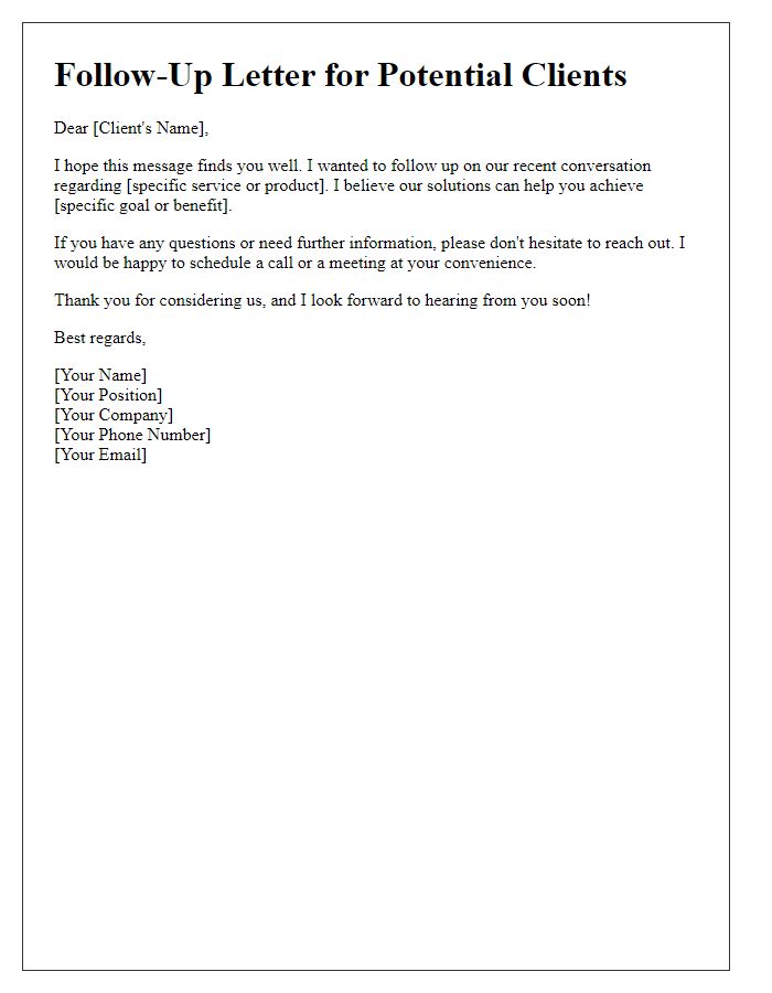 Letter template of lead generation follow-up for potential clients