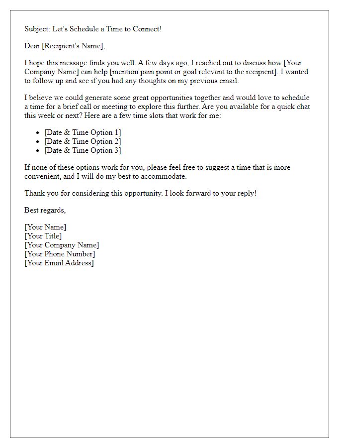 Letter template of lead generation follow-up to schedule a meeting