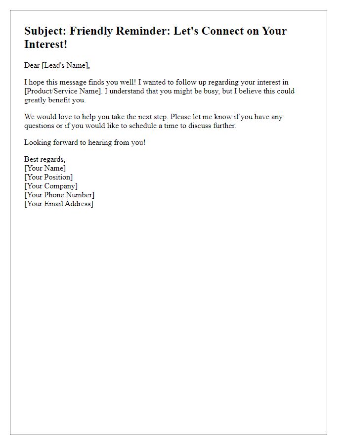 Letter template of reminder email for lead conversion