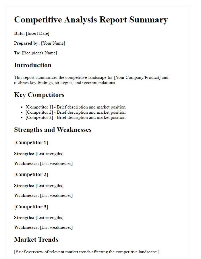 Letter template of competitive analysis report summary