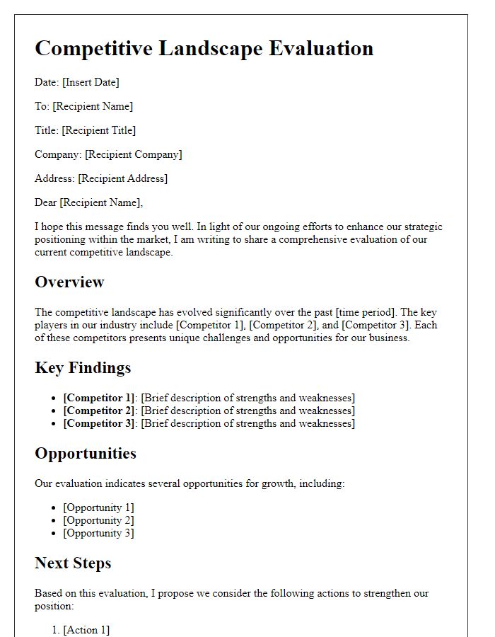 Letter template of competitive landscape evaluation