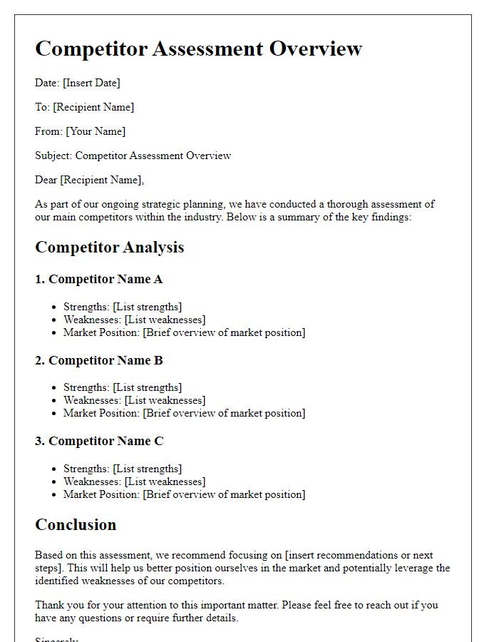 Letter template of competitor assessment overview