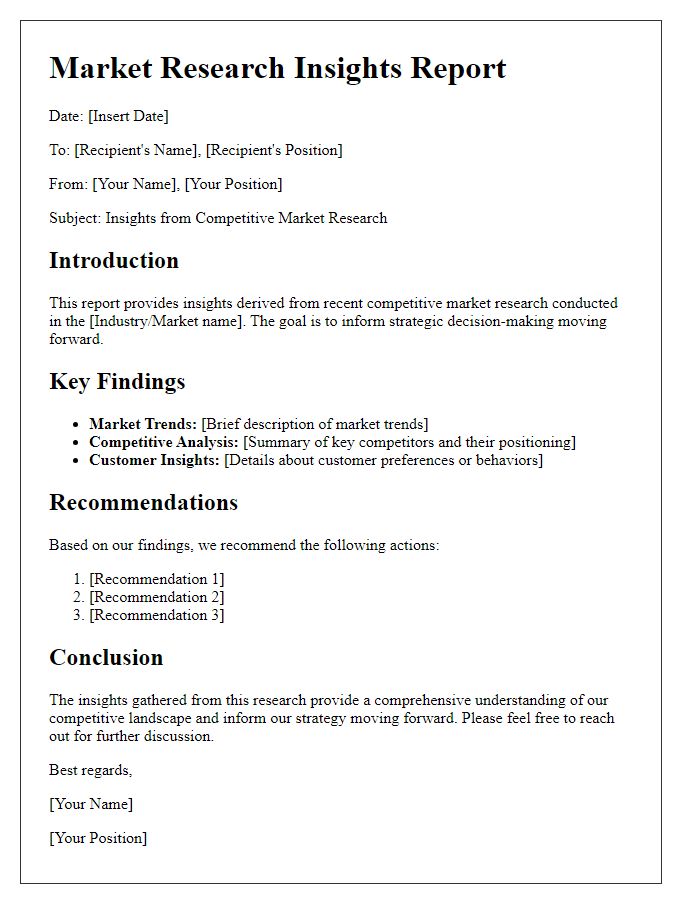 Letter template of insights from competitive market research