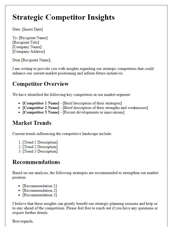 Letter template of strategic competitor insights