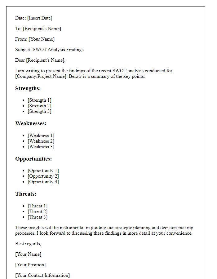 Letter template of SWOT analysis findings