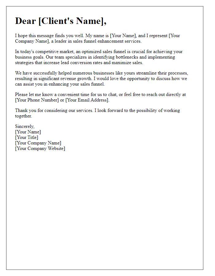 Letter template of introduction for sales funnel enhancement services.