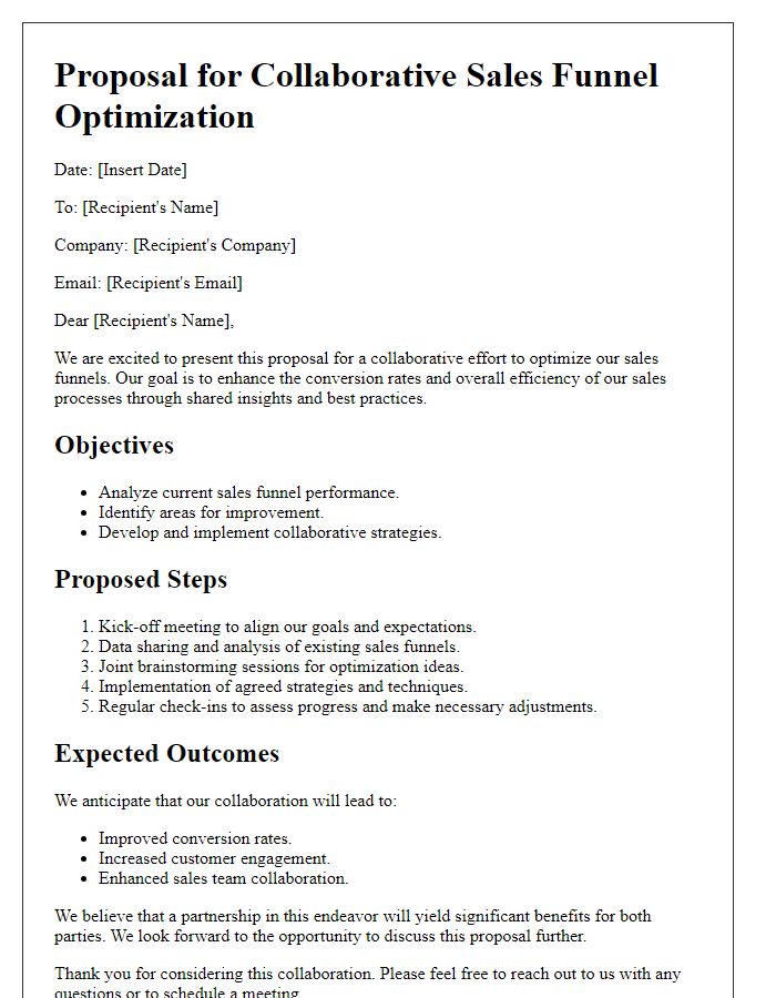 Letter template of proposal for collaborative sales funnel optimization.