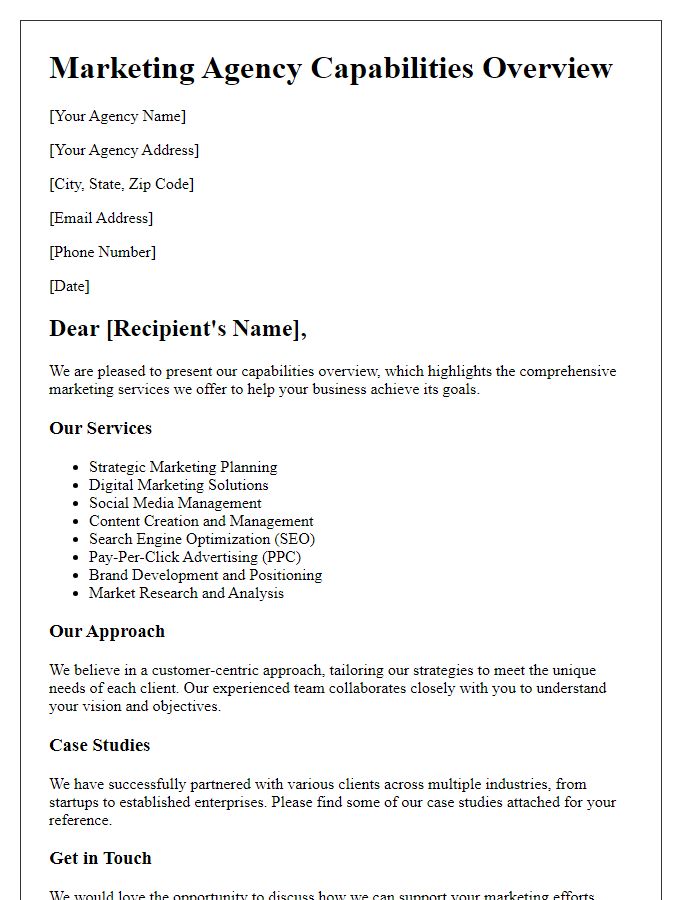 Letter template of marketing agency capabilities overview