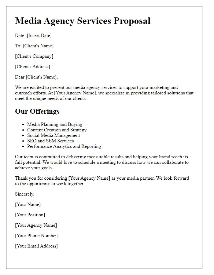 Letter template of media agency services for client outreach