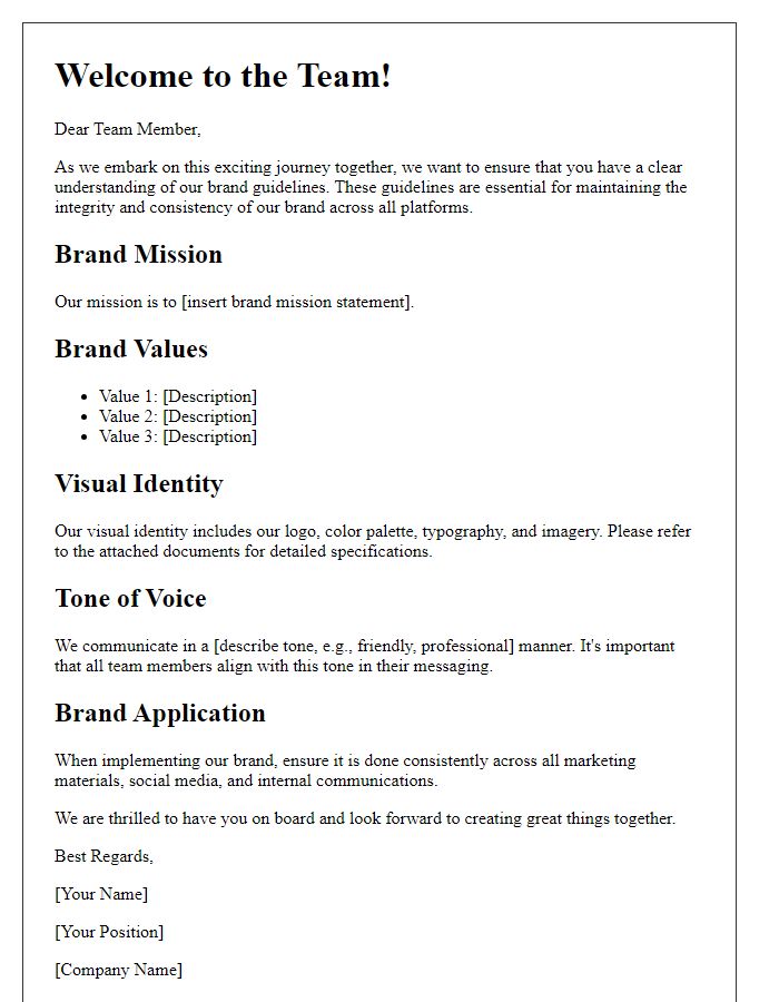 Letter template of brand guidelines overview to new team members.