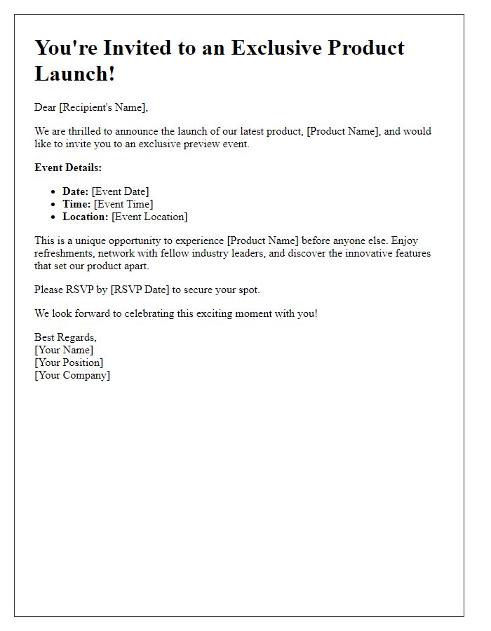 Letter template of exclusive product launch invitation