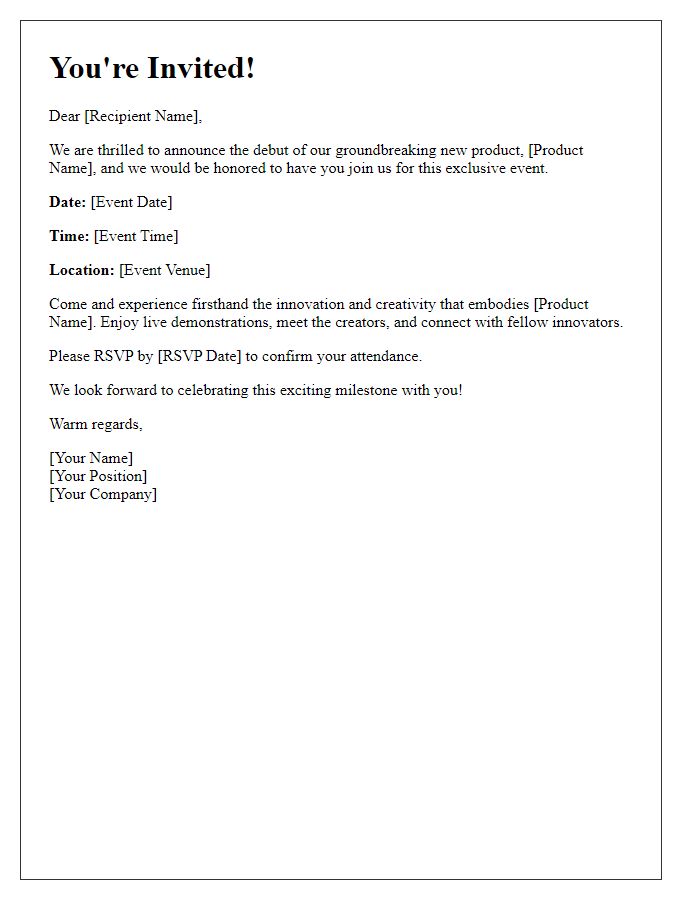 Letter template of innovative product debut invitation