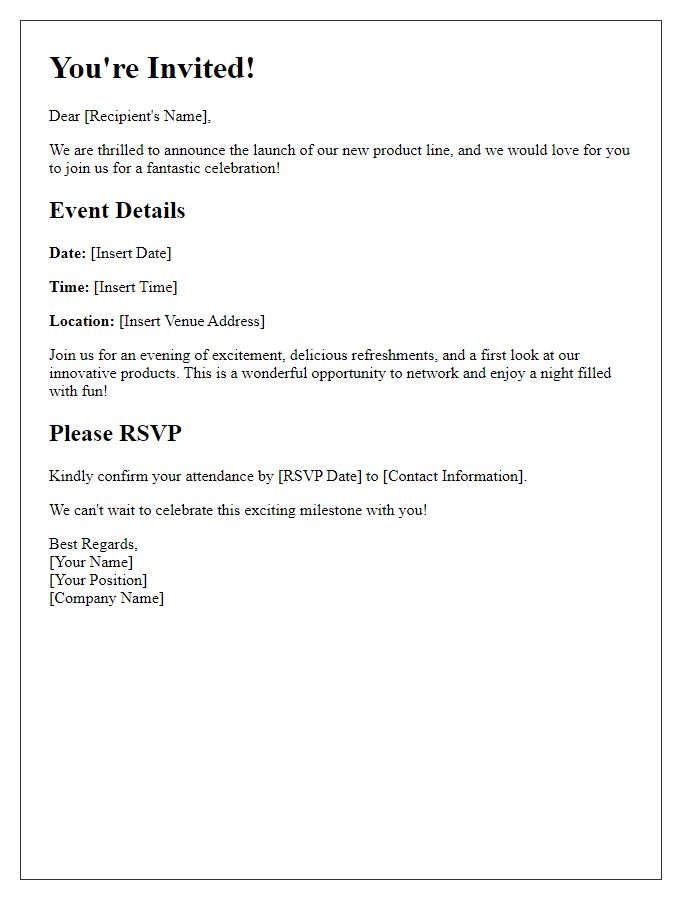 Letter template of launch party invitation for new product line