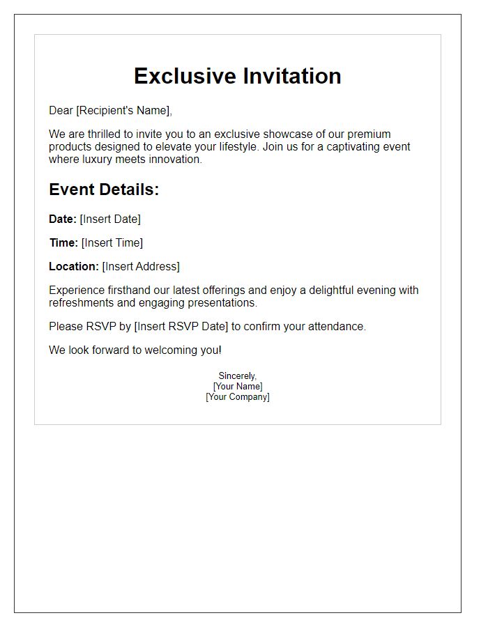 Letter template of premium product showcase invitation