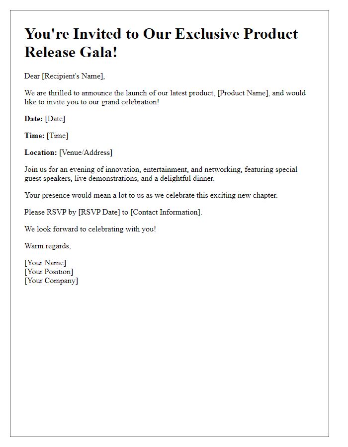 Letter template of product release gala invitation