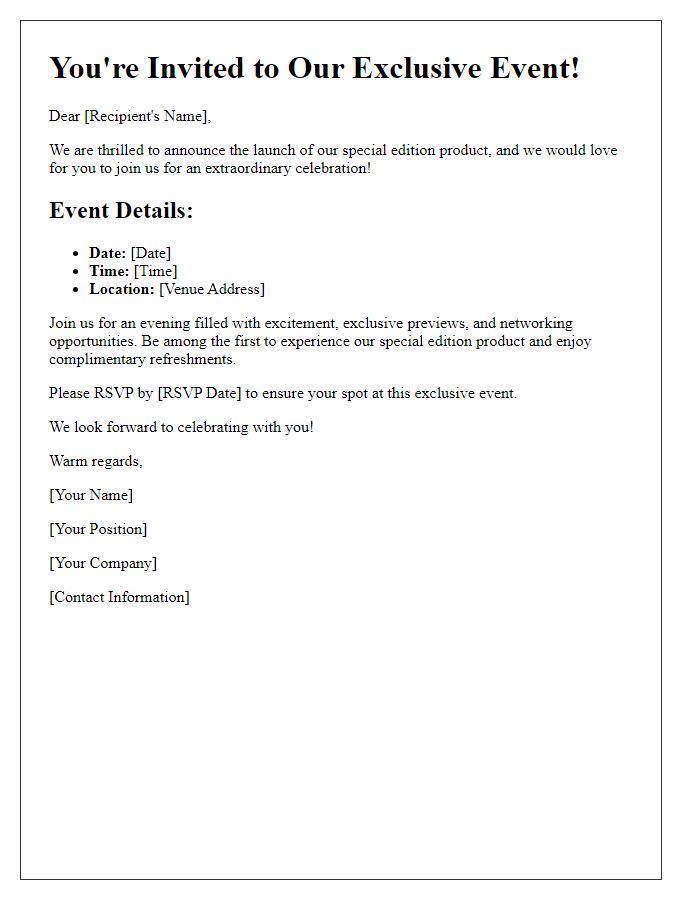 Letter template of special edition product event invitation