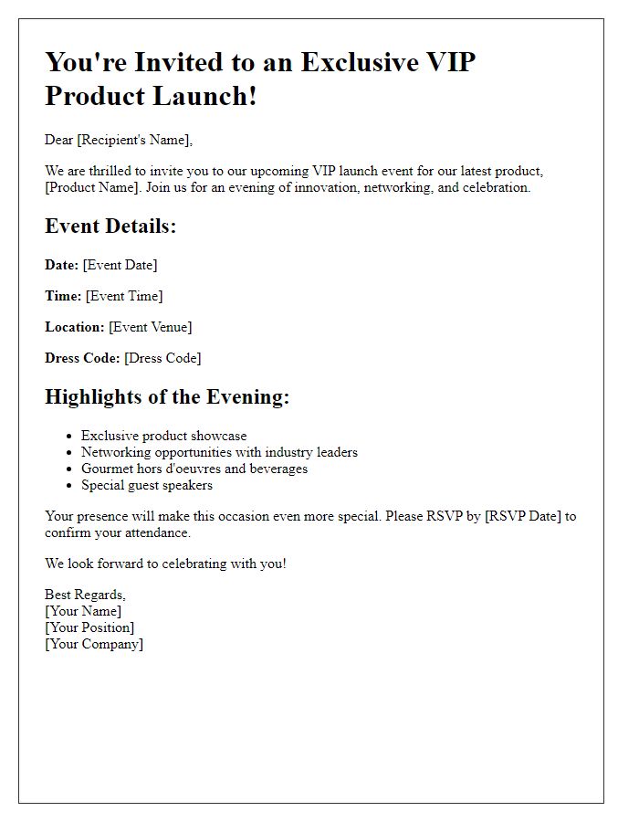 Letter template of VIP product launch event invitation