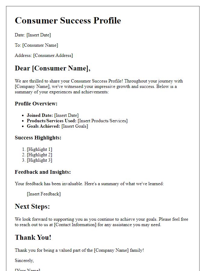 Letter template of consumer success profile