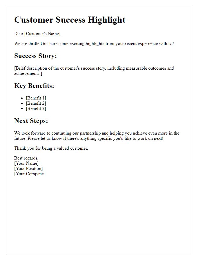 Letter template of customer success highlight