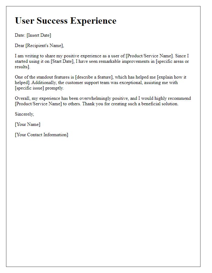 Letter template of user success experience