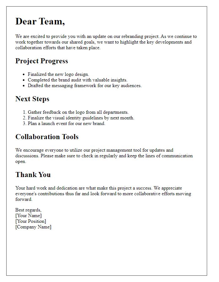 Letter template of rebranding team collaboration update