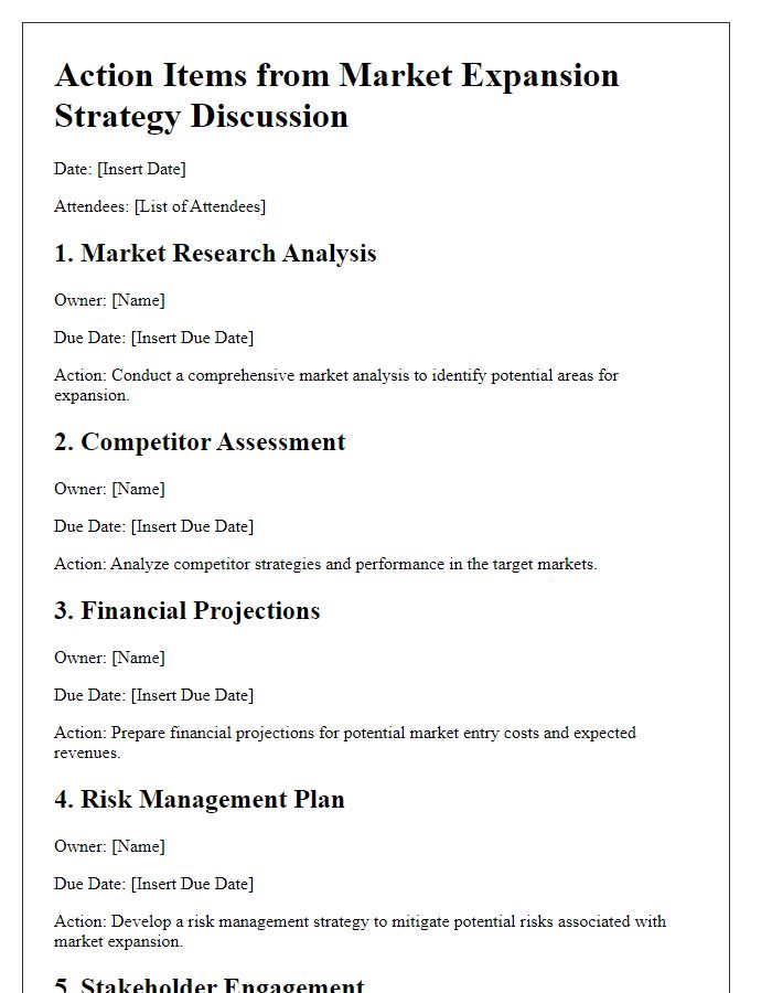 Letter template of action items from market expansion strategy discussion