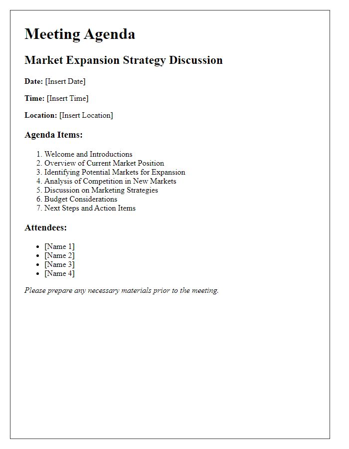 Letter template of agenda for market expansion strategy discussion