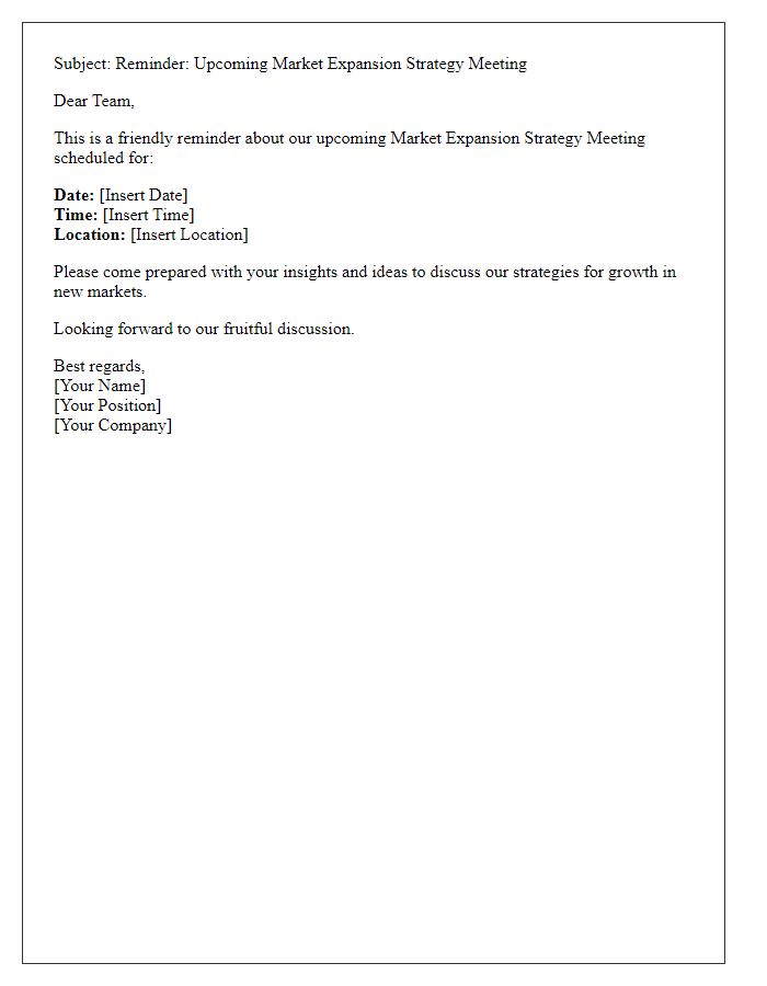 Letter template of reminders for upcoming market expansion strategy meeting