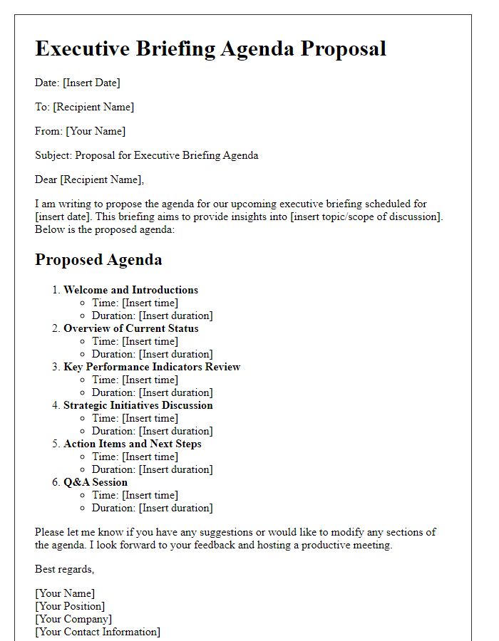 Letter template of executive briefing agenda proposal