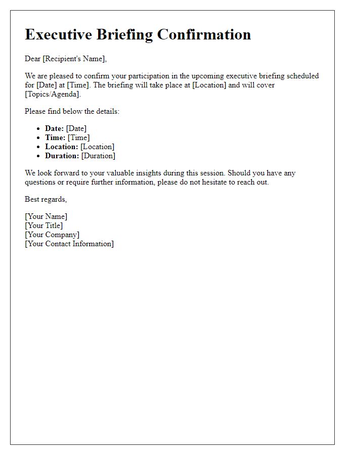 Letter template of executive briefing confirmation