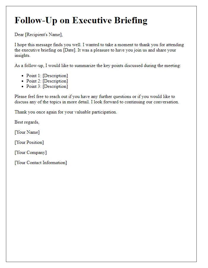 Letter template of executive briefing follow-up