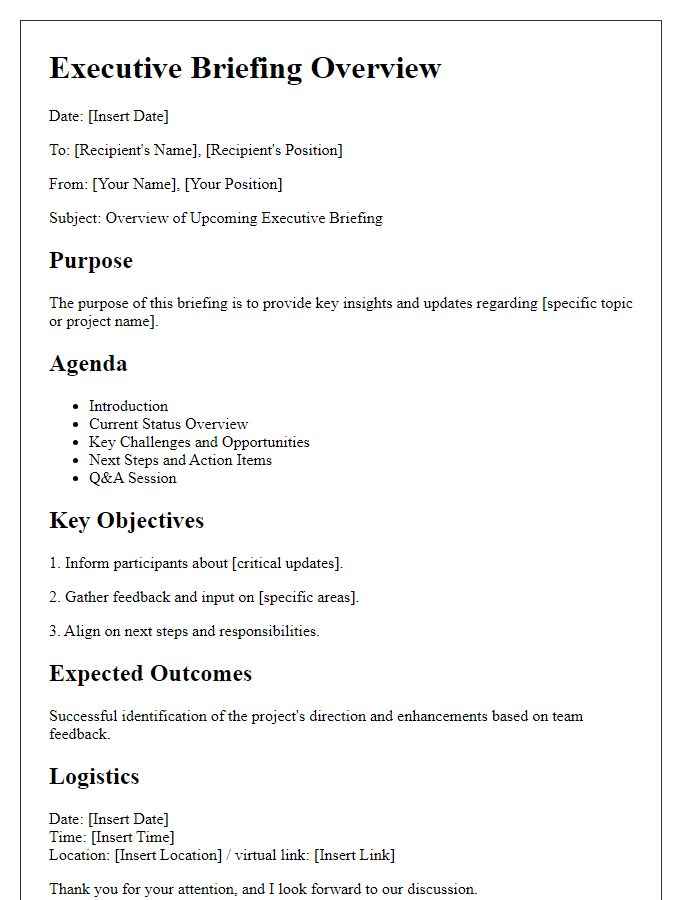 Letter template of executive briefing overview