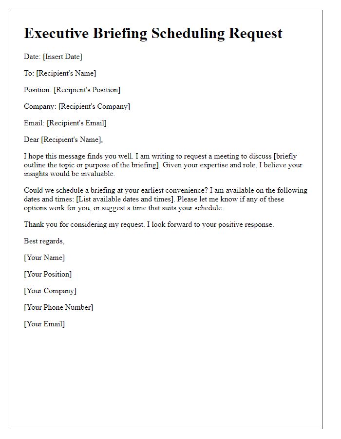 Letter template of executive briefing scheduling request