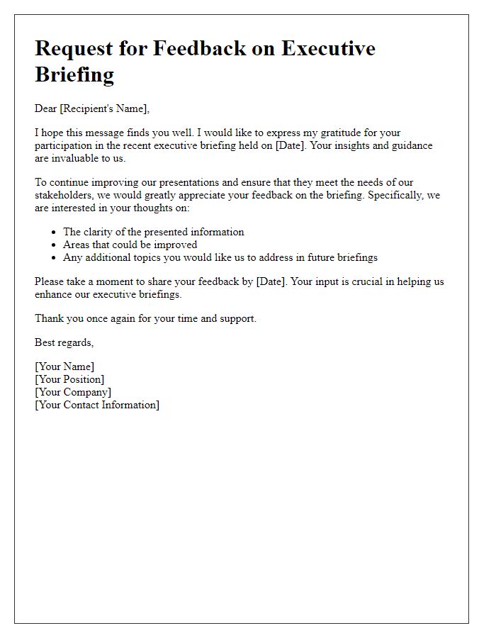 Letter template of request for executive briefing feedback