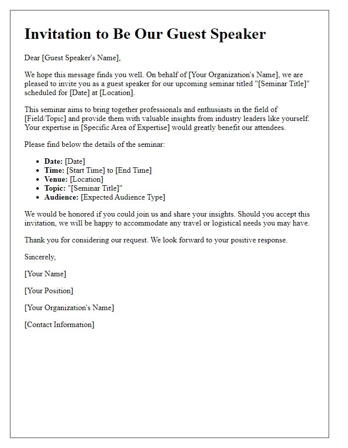 Letter template of invitation for guest speaker at a seminar