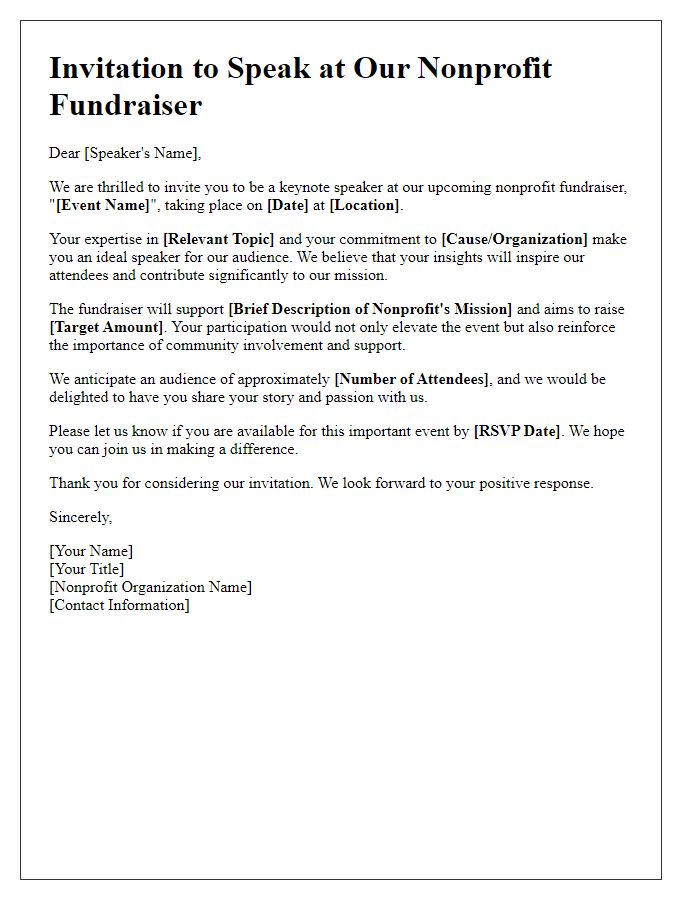 Letter template of invitation for speaking engagement at a nonprofit fundraiser