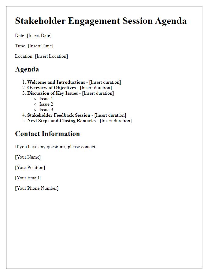 Letter template of agenda for stakeholder engagement session