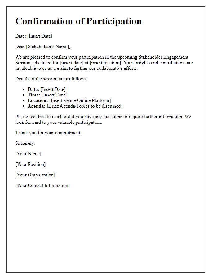 Letter template of confirmation for stakeholder engagement session participation