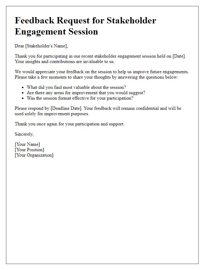 Letter template of feedback request for stakeholder engagement session