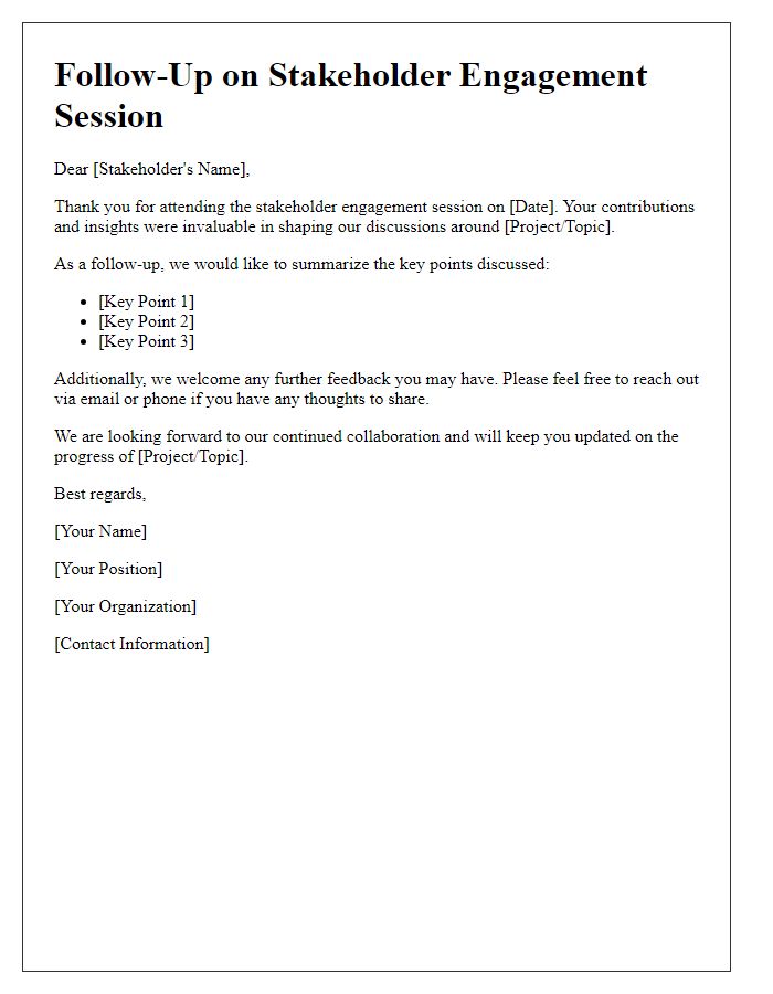 Letter template of follow-up for stakeholder engagement session