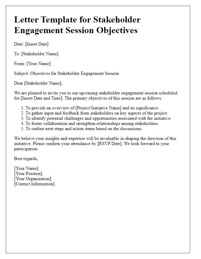 Letter template of objectives for stakeholder engagement session