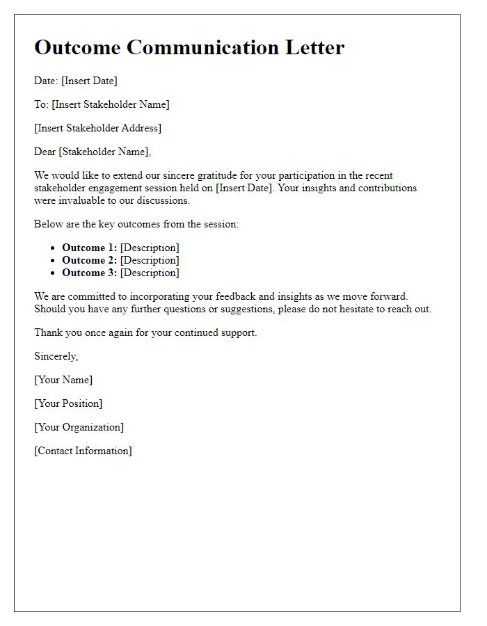 Letter template of outcome communication post stakeholder engagement session