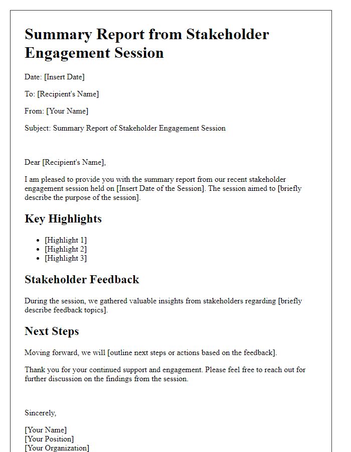 Letter template of summary report from stakeholder engagement session