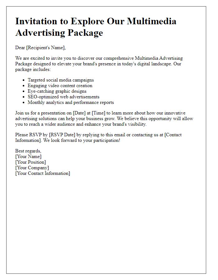 Letter template of multimedia advertising package invitation