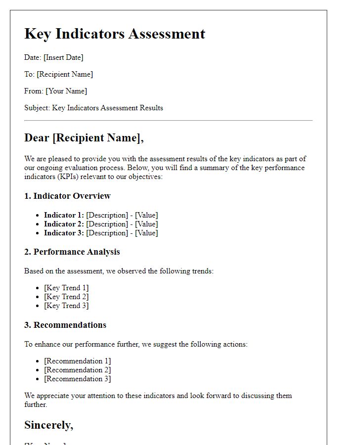 Letter template of key indicators assessment