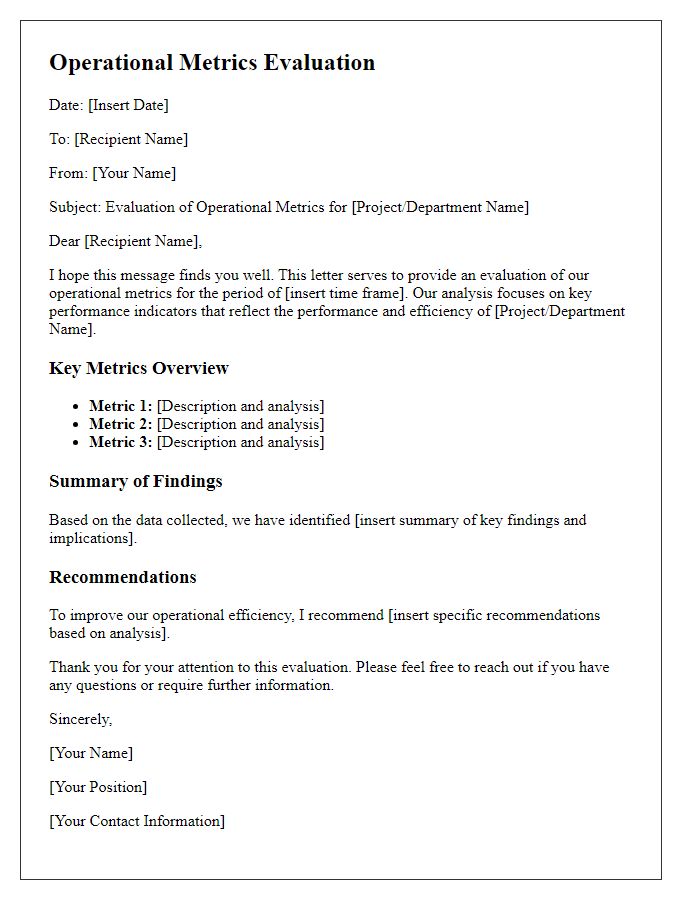 Letter template of operational metrics evaluation