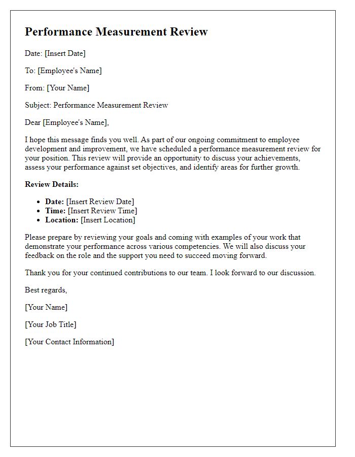 Letter template of performance measurement review