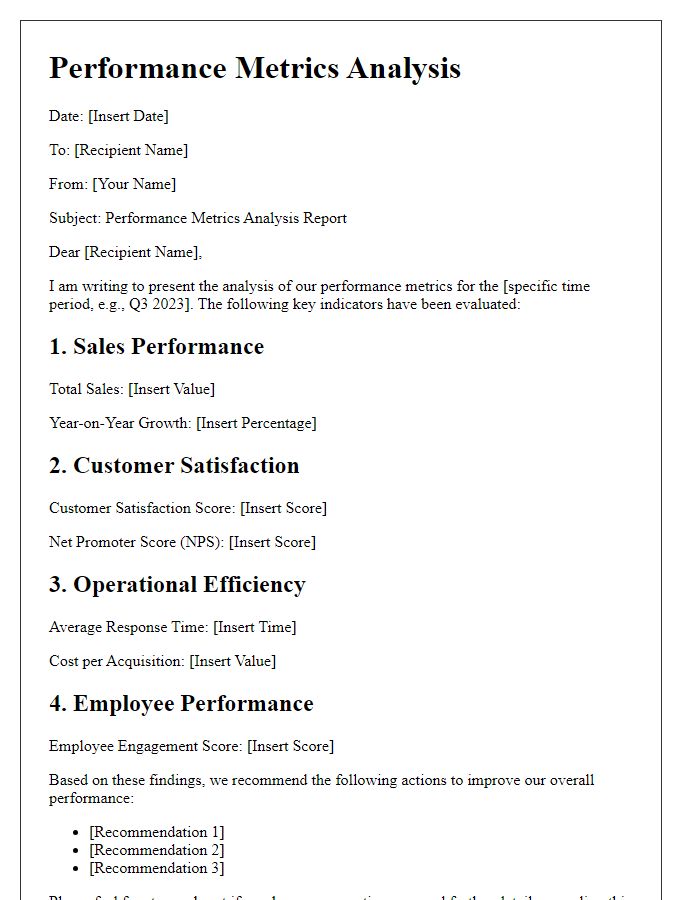 Letter template of performance metrics analysis