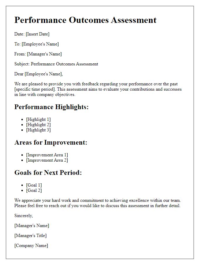 Letter template of performance outcomes assessment